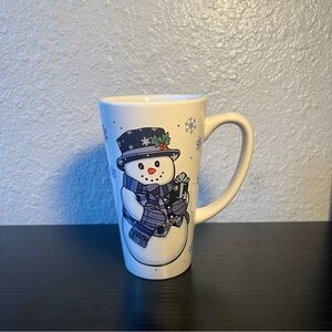 Stoneware Snowman Blue Snowflakes Ceramic Christmas Holiday Coffee Cocoa Mug Cup